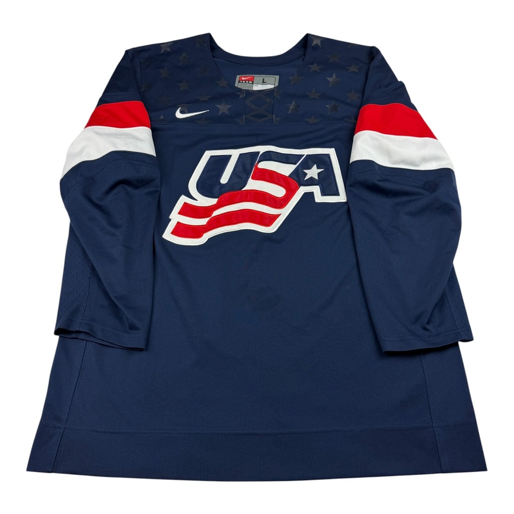 Nike Team USA Hockey Jersey Mens Large Navy Blue IIHF 638673-419 Long Sleeve